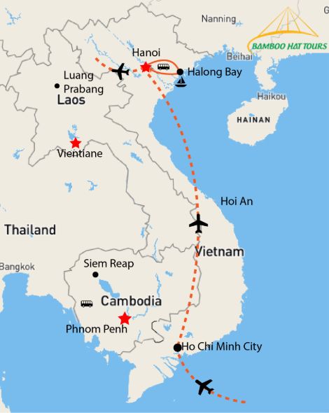 Map - MEKONG RIVER (SAI GON) TO RED RIVER DELTA (HA NOI) 8 DAYS